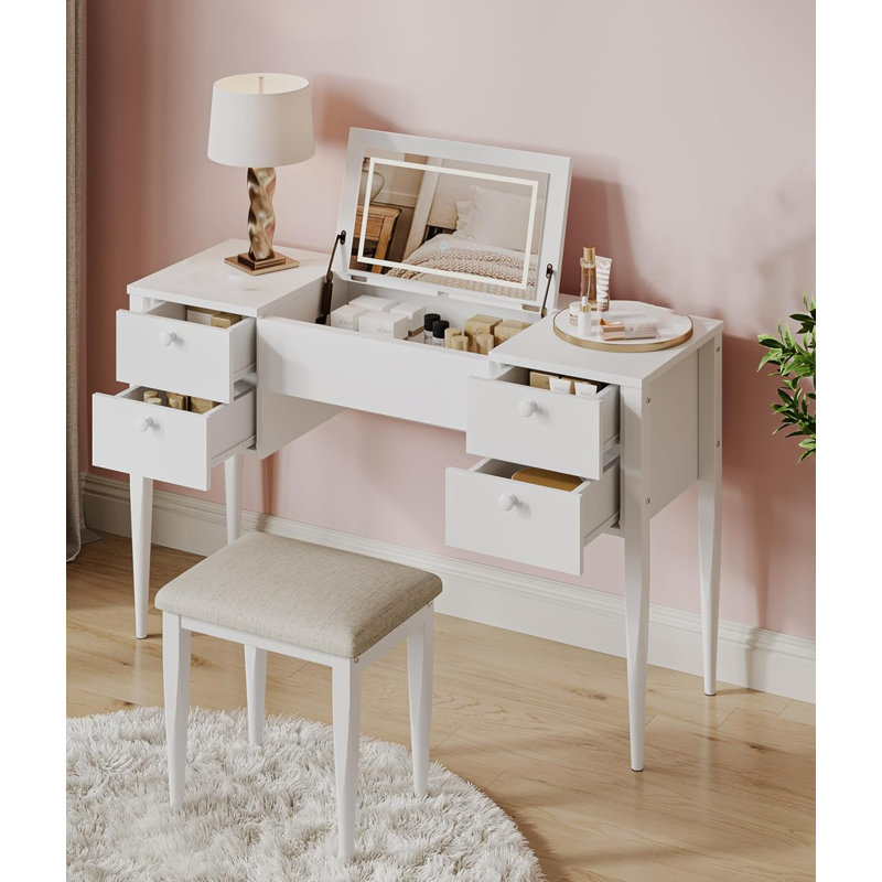 Dressing Table with Mirror, White