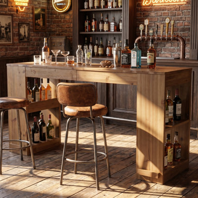 Table de bar de style champêtre en bois massif de 180 cm (70,87 po), hauteur comptoir, avec étagères de rangement pour bar ou cuisine.