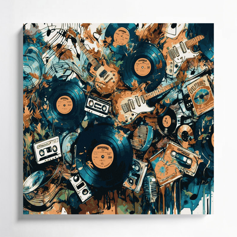 «Music Indie Music Vibes», art mural sur toile grise, H 16 po x l 16 po