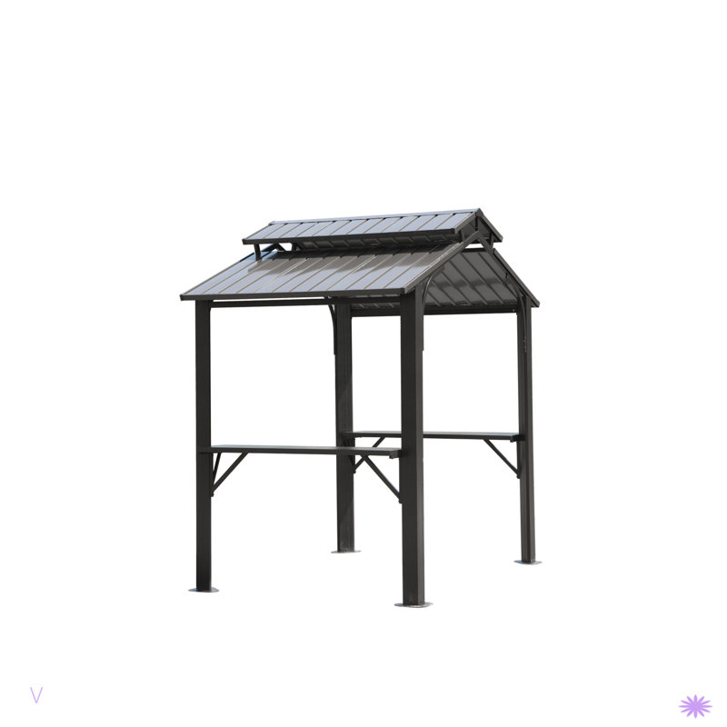 Hardtop Grill Gazebo, Outdoor BBQ Gazebo W/Galvanized Steel Double Roof, Permanent Sun Shade Grill Canopy Shelter With 2 Side Shelves And Ceiling Hook For Patio Deck Yard Garden