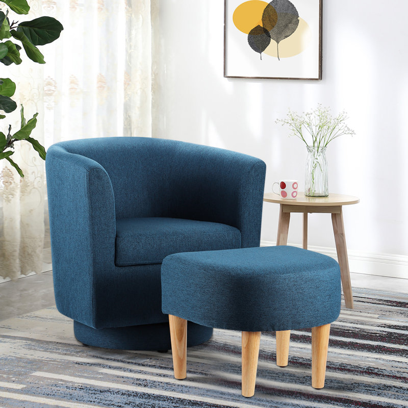  Fauteuil demi-tonneau pivotant avec repose-pieds Sharolynn, Lin bleu