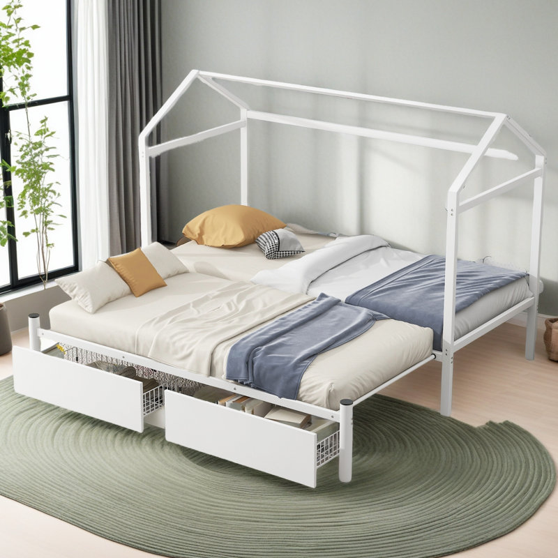 Lit plateforme simple TG avec très grand lit simple avec 2 tiroirs, Blanc