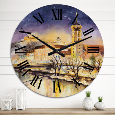 Vintage Church By The River In Old Europe - Vintage Wall Clock