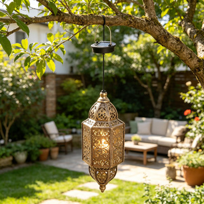Ensemble de 1 lanterne solaire suspendue décorations de jardin d'extérieur lanterne solaire imperméable en plastique marocaine pour patio