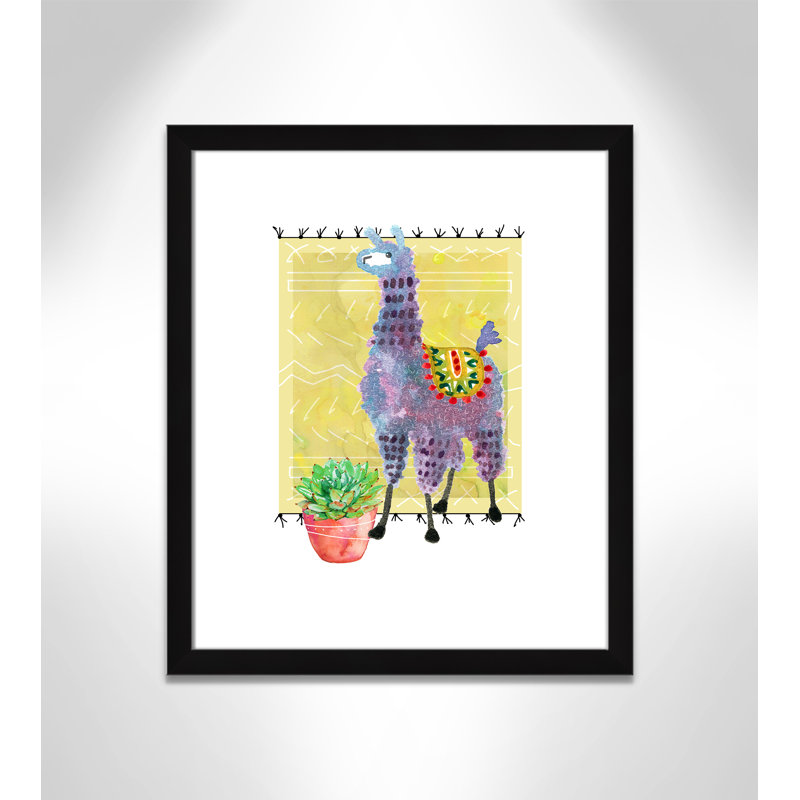 « jolie llama ii », art sur toile, H 26,5 po x l 22,5 po x P 0,625 po, Cadre noir