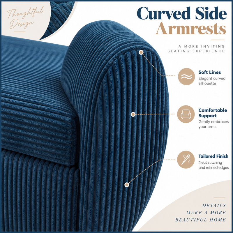 Banc de rangement Pocono en velours côtelé avec pattes en bois et siège rabattable, Blue