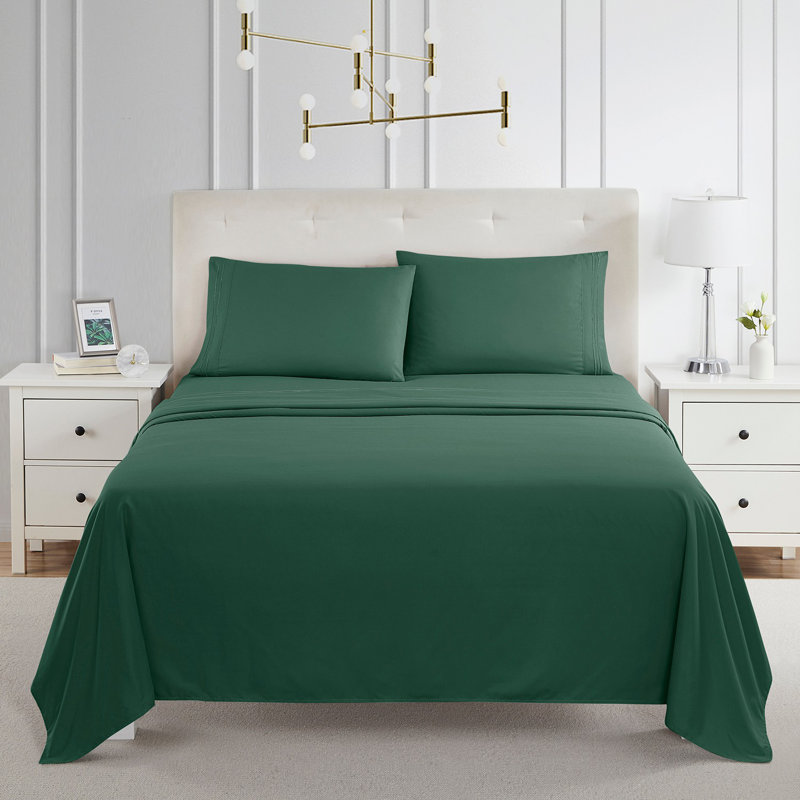 Microfiber Sheet Set, Hunter Green, Queen Sheet Set + Fitted Sheet + 2 Pillowcases