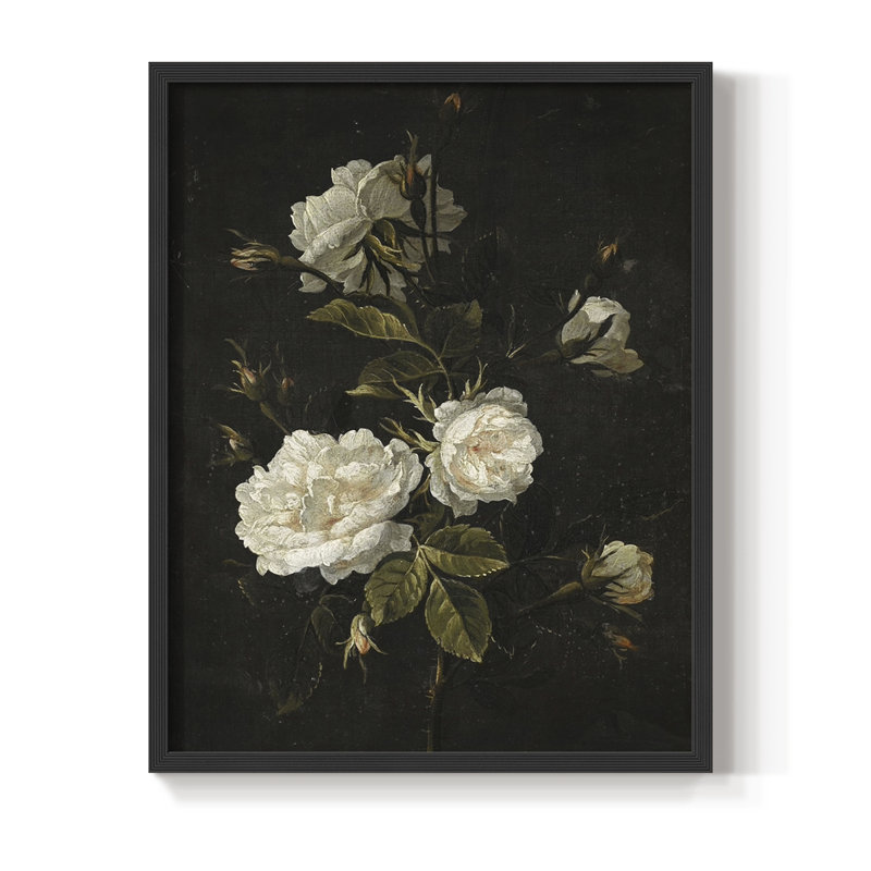 Impression florale rétro I, reproduction encadrée - bois massif, Noir, noir, noir, noir, H 11 po x l 9 po