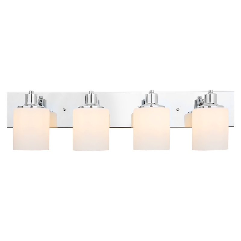 Dane 4-Light Indoor Bathroom Vanity Light Dimmable Over the Mirror Frosted Glass, Satin Nickel, Polished Chrome, 4