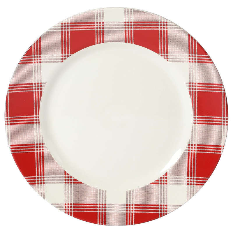 Red and White Plaid Ceramic Holiday Dinnerware Set, Service for 4