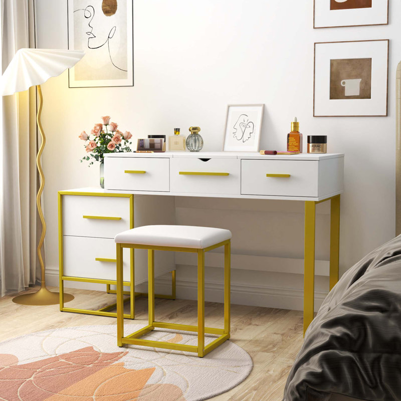 Ensemble coiffeuse avec miroir Makeup, Blanc