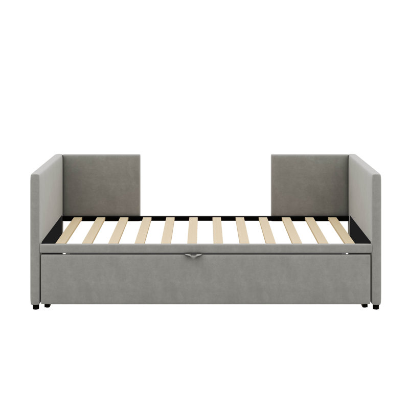 Shamina Upholstered daybed with Pop Up Trundle, Gray