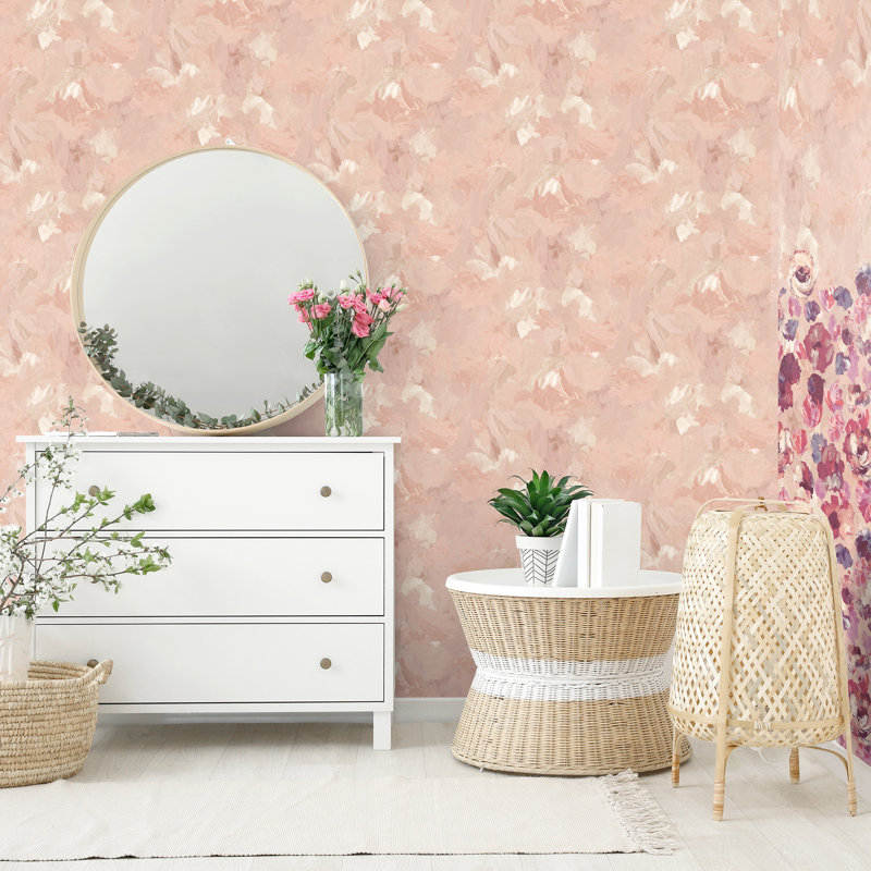 Julie Feels Home Collection Glitter/Shimmer Abstract Plain Paeonia Wallpaper Roll, Blush