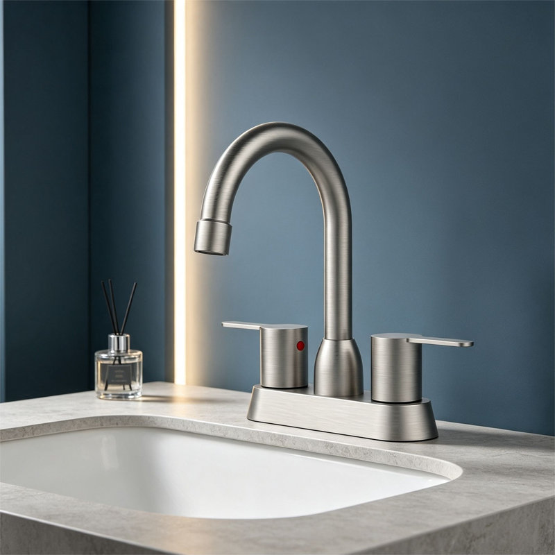 Topcraft 2 Handle Stainless Steel Bathroom Sink Faucet, Brushed Nickel