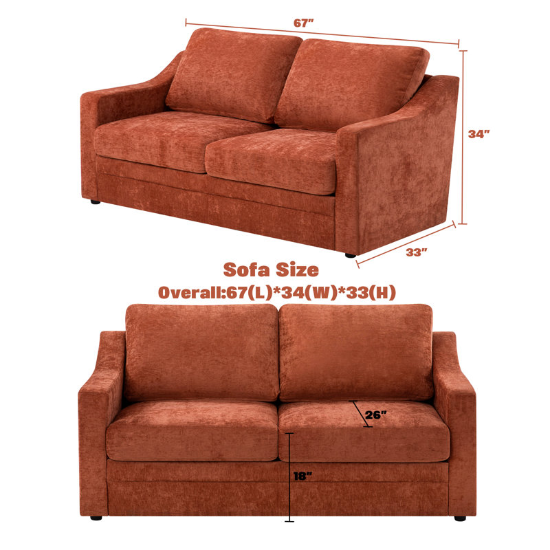 67" Upholstered Loveseat Modern Sofa With Thickened Cushions, Comfy Chenille 2-Seater Couch With Wider Armrests For Bedroom, Apartment, Office