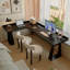 Bureau en bois massif noir en forme de L + fer-538557675-538557668