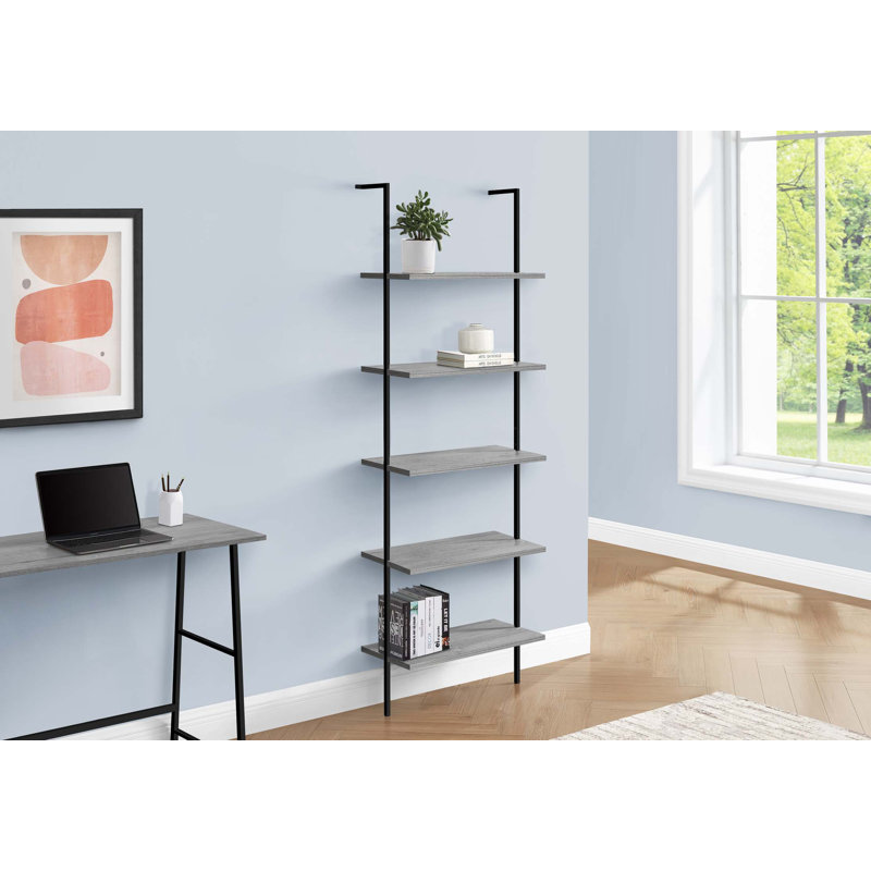 Abdulrahman 72 Inch Etagere Bookcase, 5 Tier Ladder Display Shelves, Gray, Black, Gray/Black