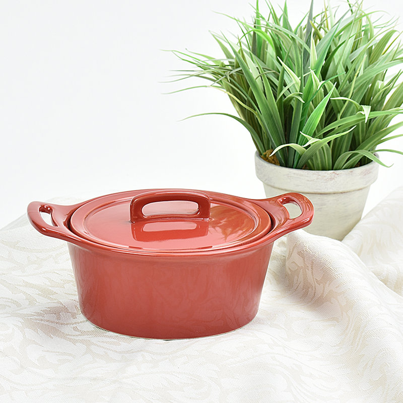 Casserole ronde en grès avec couvercle Omniware, Rouge, Grand