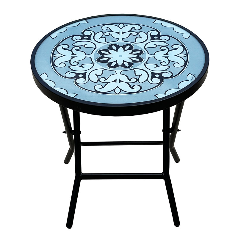 Round Metal Folding Outdoor Bistro Table , 17.5'' in. W 17.5'' in. D