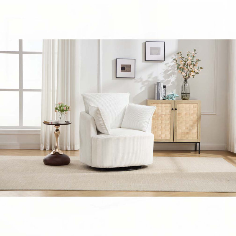Chaise pivotante rembourrée en velours côtelé, Blanc