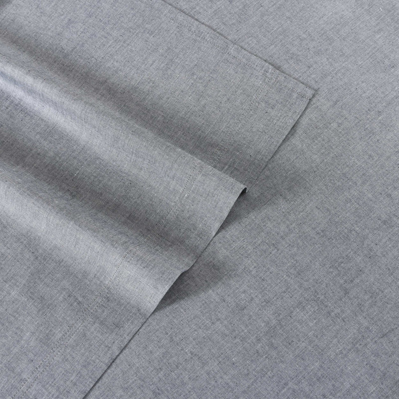 Tommy Hilfiger Cotton Chambray Sheet Set, Twin Sheet Set with 3 Additional Pieces, Gray