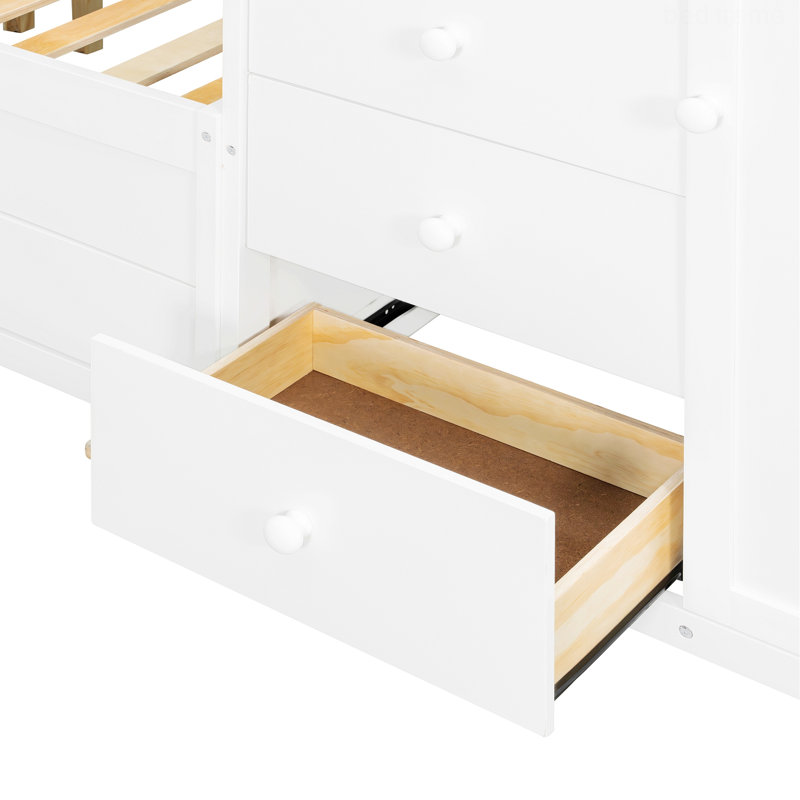 Cadre de lit contemporain pour la maison, lit superposé avec tiroirs et petite armoire