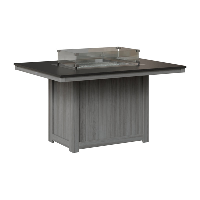Donoma Rectangular Dining Fire Pit Table, 30" H x 41" W x 54" D, Hammered Top Black with Driftwood Grey Base