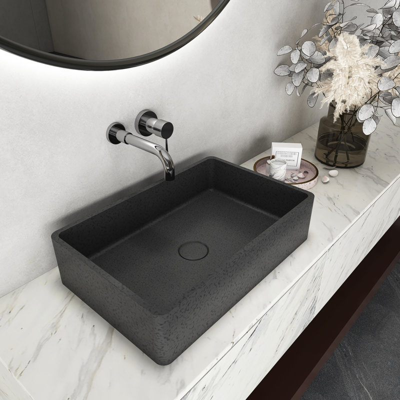 Vasque de salle de bain rectangulaire moderne en béton gris foncé de 50,5 cm (19,89 po), avec motifs, facile à nettoyer, résistant à la température, surface mate, à poser sur comptoir, esthétique soignée et éclatante.