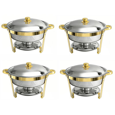 Ensemble de vaisselle ronde ronde en acier inoxydable, 4 pièces, 12,6 po x 12,6 po x 10,25 po, or rose et argent, service chaud ou froid
