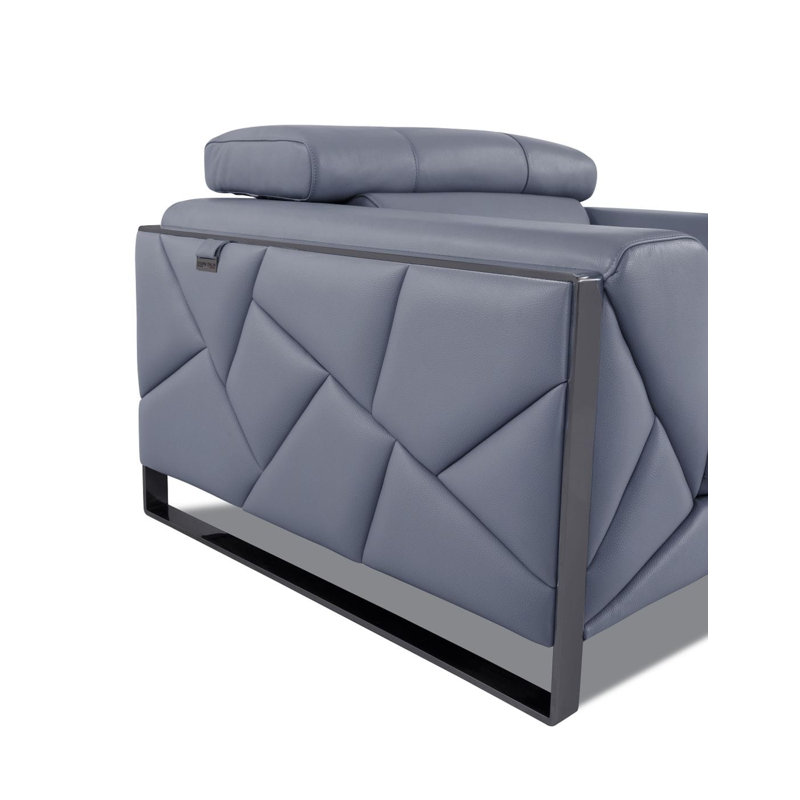 Ensemble de canapé et causeuse en cuir véritable bleu clair 2 pièces avec appuis-tête réglables, Bleu clair