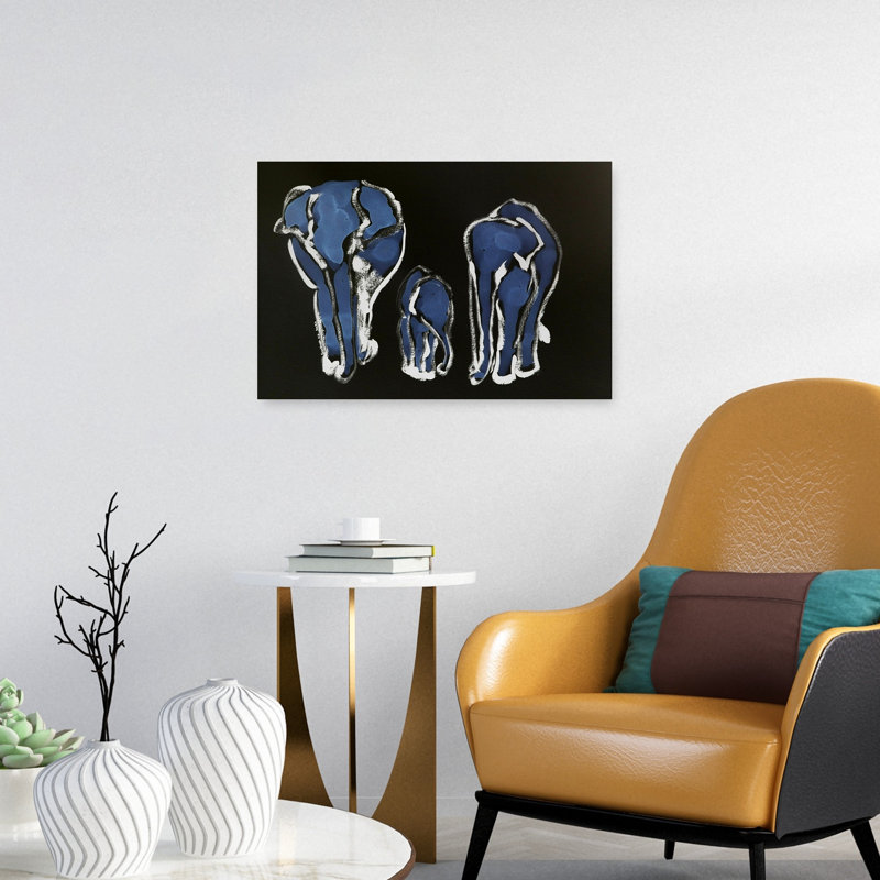 «Blue Elephant Family Abstract Modern Contemporary Contemporary Elephant Nature Wildlife», reproduction d'art murale