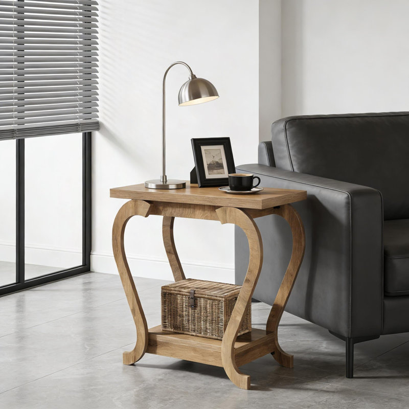 Table d'appoint moderne à 2 niveaux avec finition vieillie