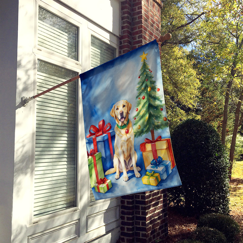 Drapeau de Noël maison de renne, Labrador Retriever blond