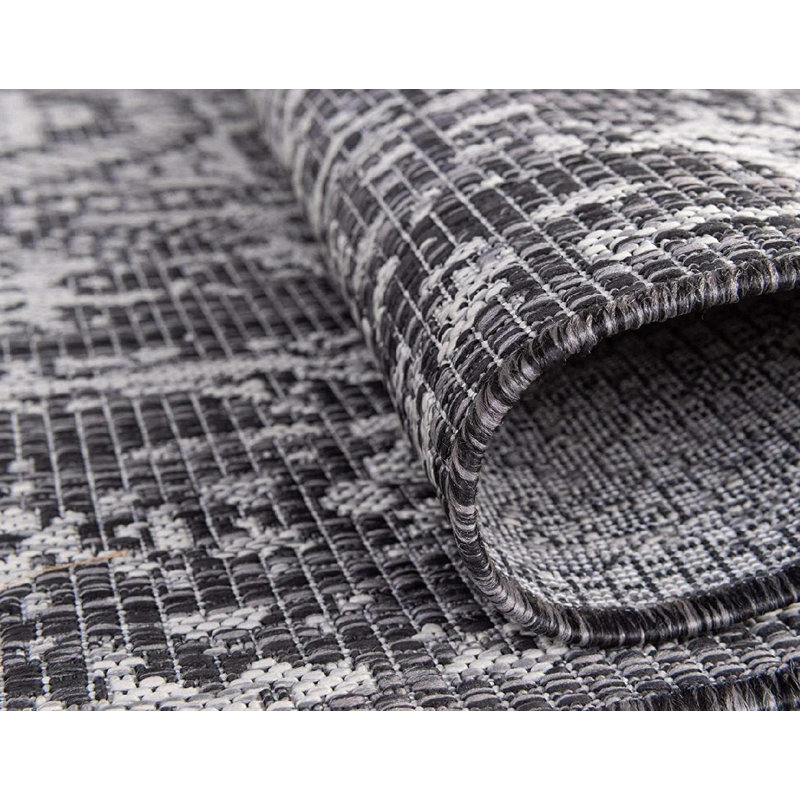 Cowart Oriental Charcoal Gray Indoor/Outdoor Area Rug, Rectangle 9' x 12'2"