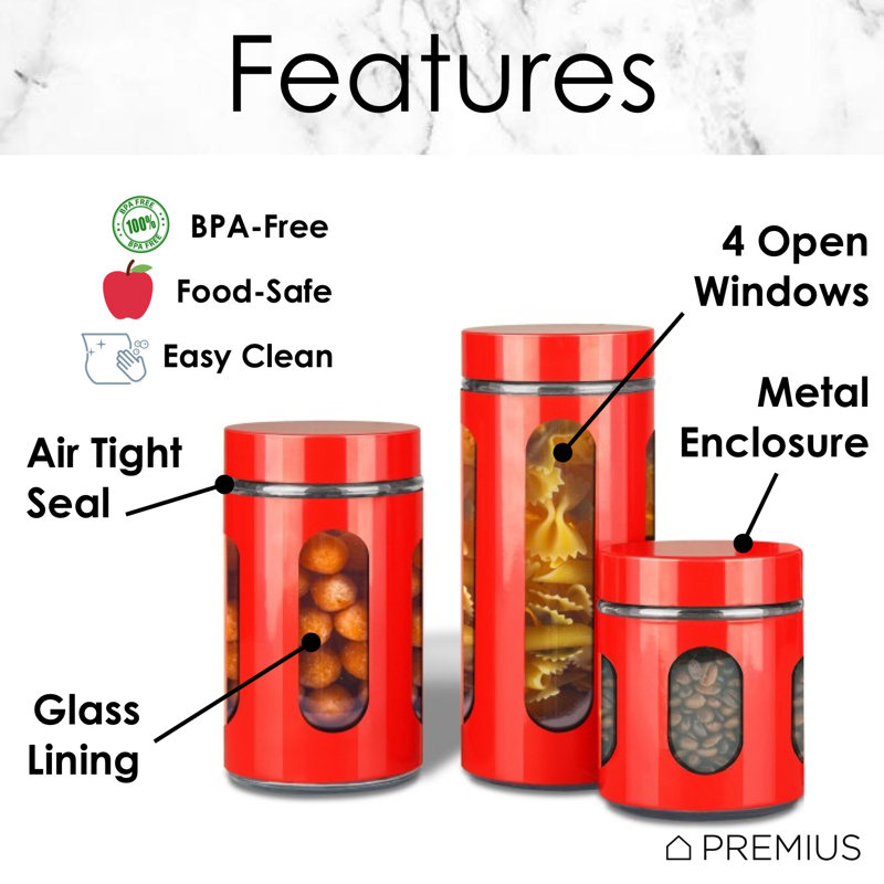 Glass Canister - Set of 3, Red
