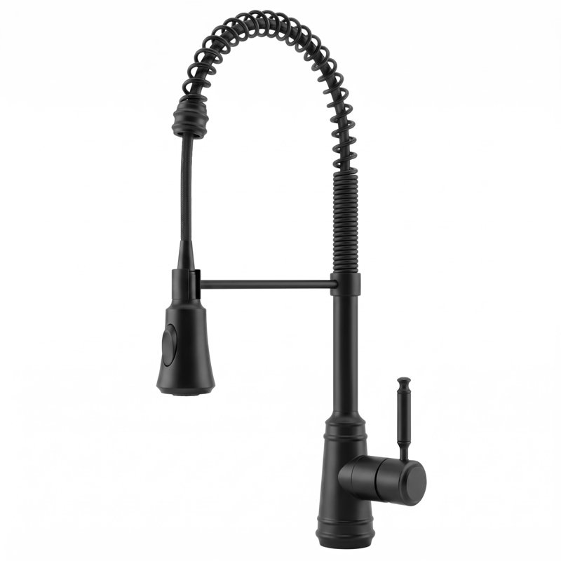 Commercial Style Dual Function Single Handle Pull Down Kitchen Faucet, Matte Black