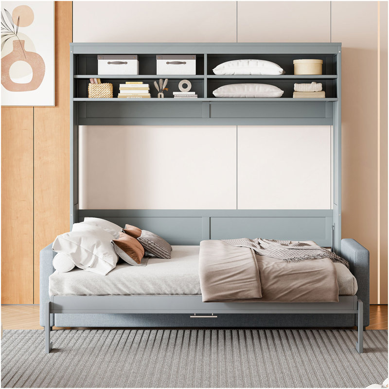 Grand lit escamotable mural avec canapé, gris, Gris