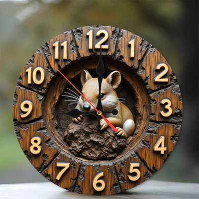 10'' Round MDF Wall Clock with Silent Quartz Movement and No-Drill Hanging Hook(AA Batteries Not Included)