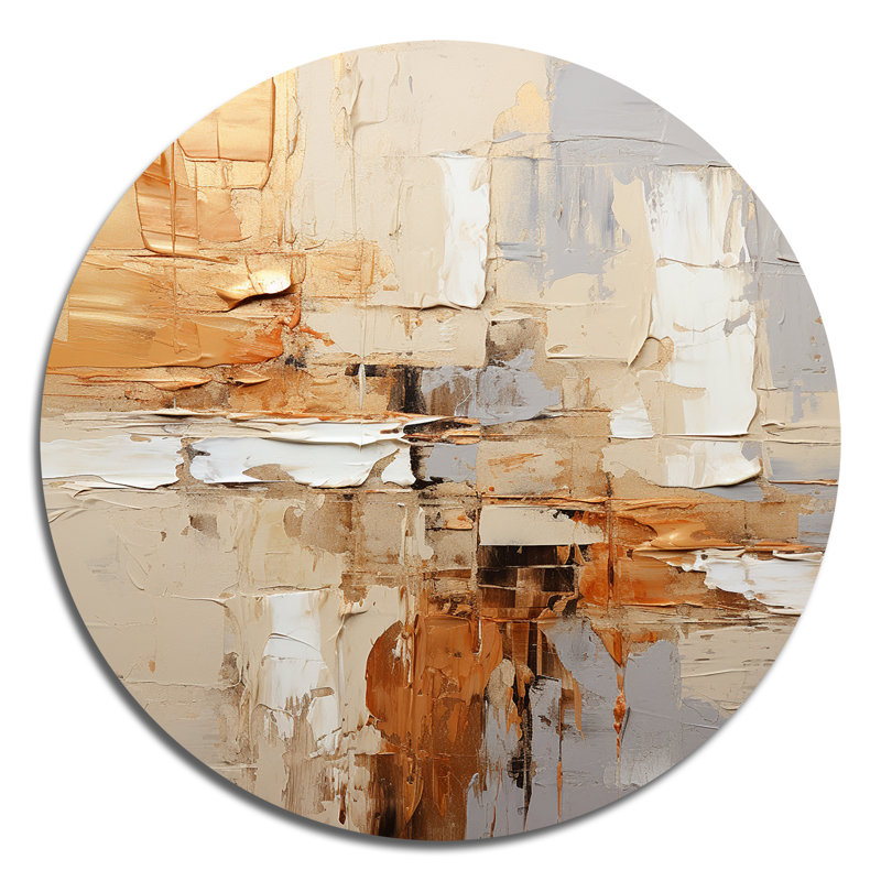 Combinaison de gris géométrique Collage II - art abstrait rond en métal, H 16 po x l 16 po