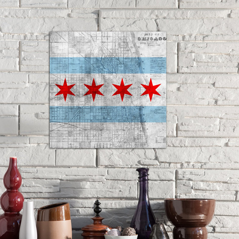 Drapeau de Chicago, carte, impression sur toile, H 12 po x l 12 po x P 0,75 po, Pas de tapis, Toile tendue