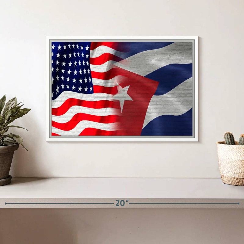 Drapeau américain et cubain, Cadre flottant blanc, 13 po x 9 po