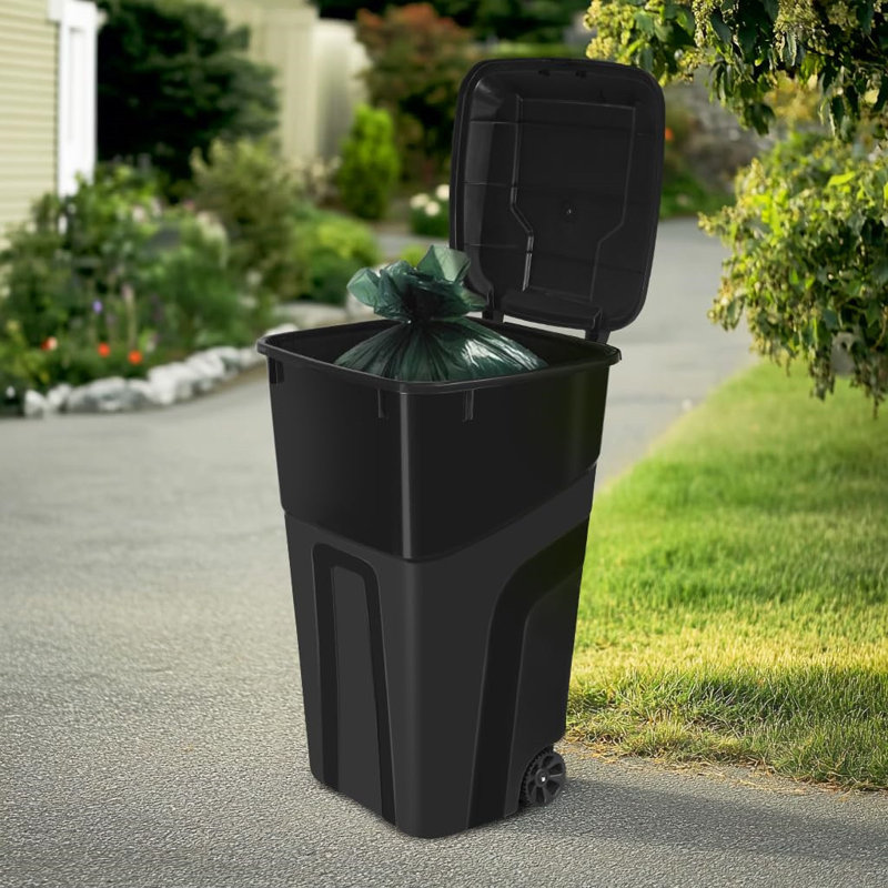 2 Pack 32 Gallon Trash Can On Wheel With Secure Snap Lid And Ergonomic Handles,Black