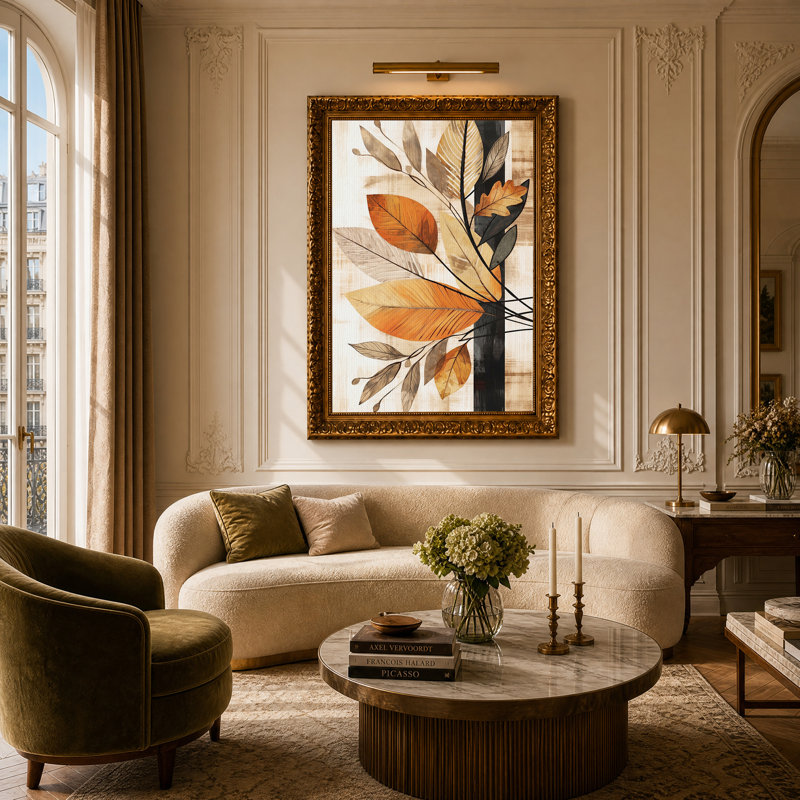 Tableau mural sur toile à motifs de feuilles orange et brunes, 24"H x 16"W