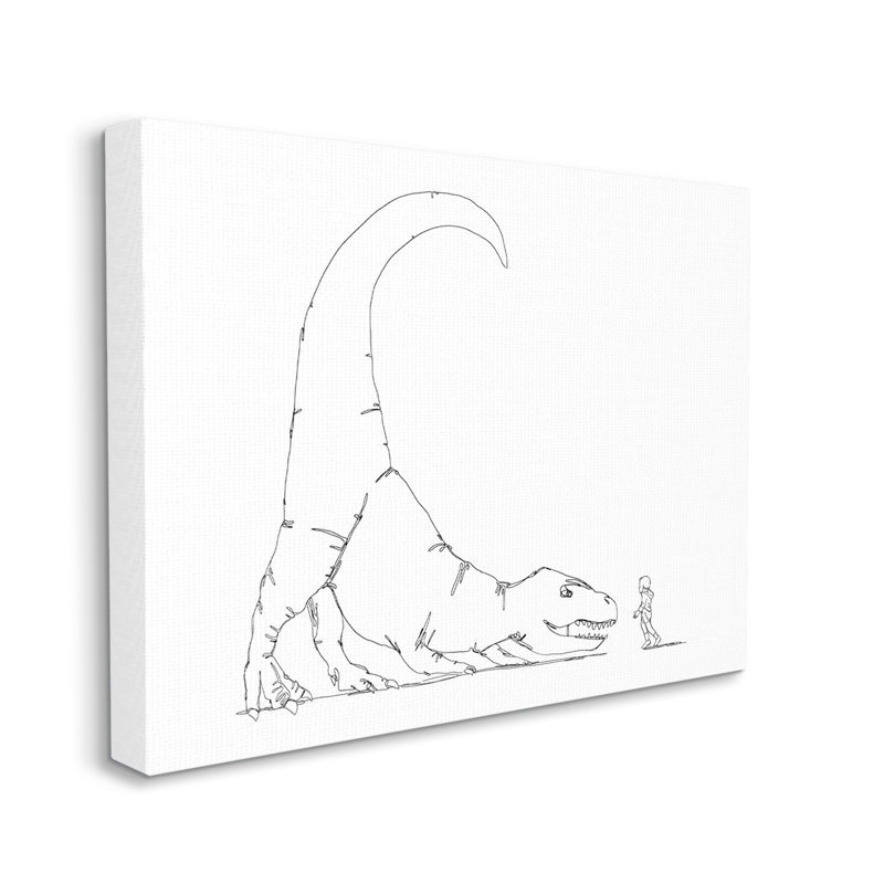 Dinosaure T-Rex et garçon dessin au trait minimal, Toile tendue, H 16 po x l 20 po