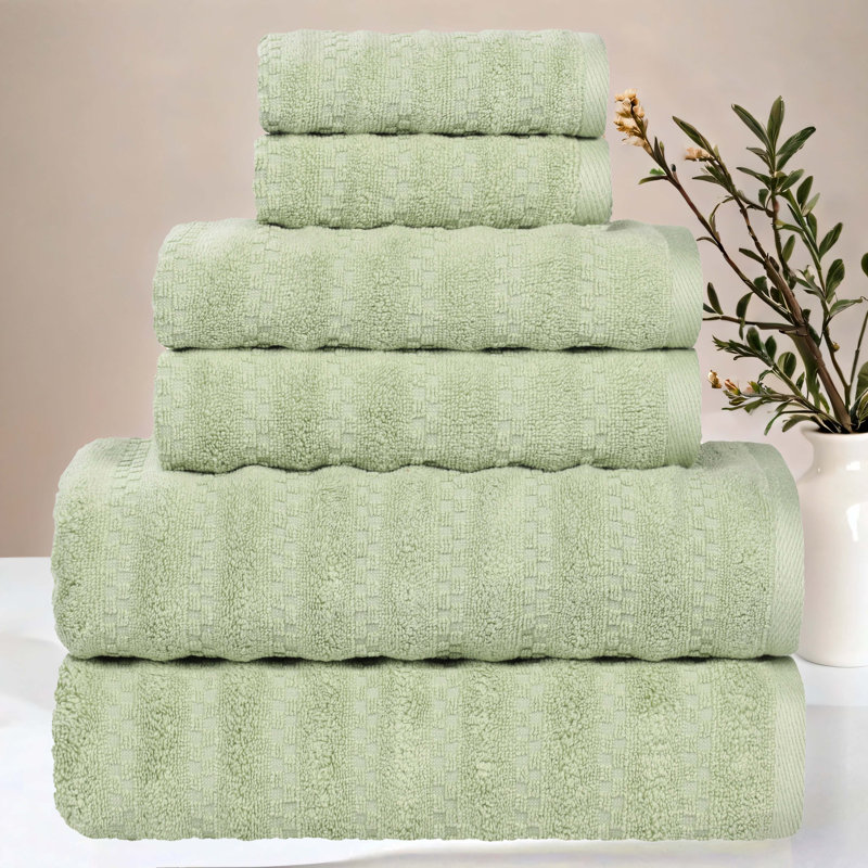 Zuma Zero Twist Cotton Medium Weight Soft Absorbent 6 Piece Towel Set, Green