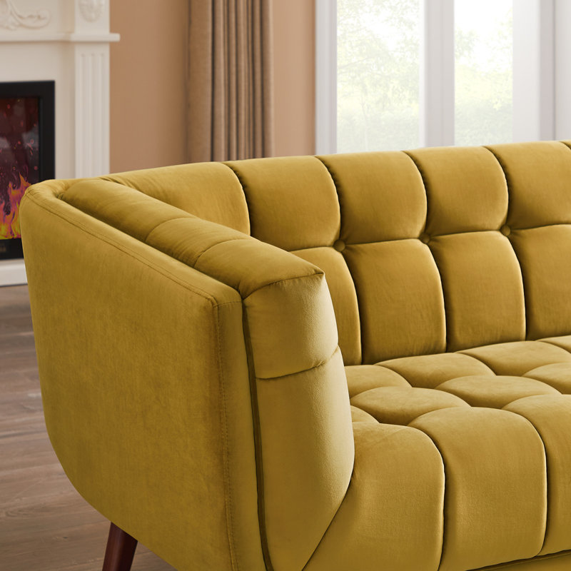 Ardrie Upholstered 85.8'' Sofa, Yellow Velvet