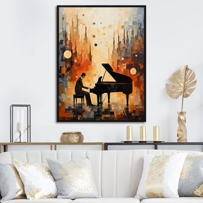 Piano minimaliste avec musicien sur horizon rétro - art mural piano