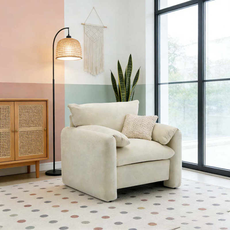 Modern Style Chenille Oversized Armchair Accent Chair, Cream