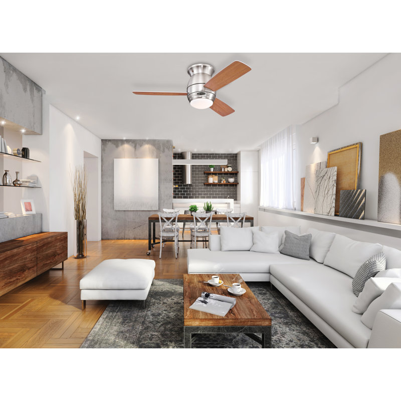 112cm Ceiling Fan with Light Kit, Silver with brown/dark brown blades