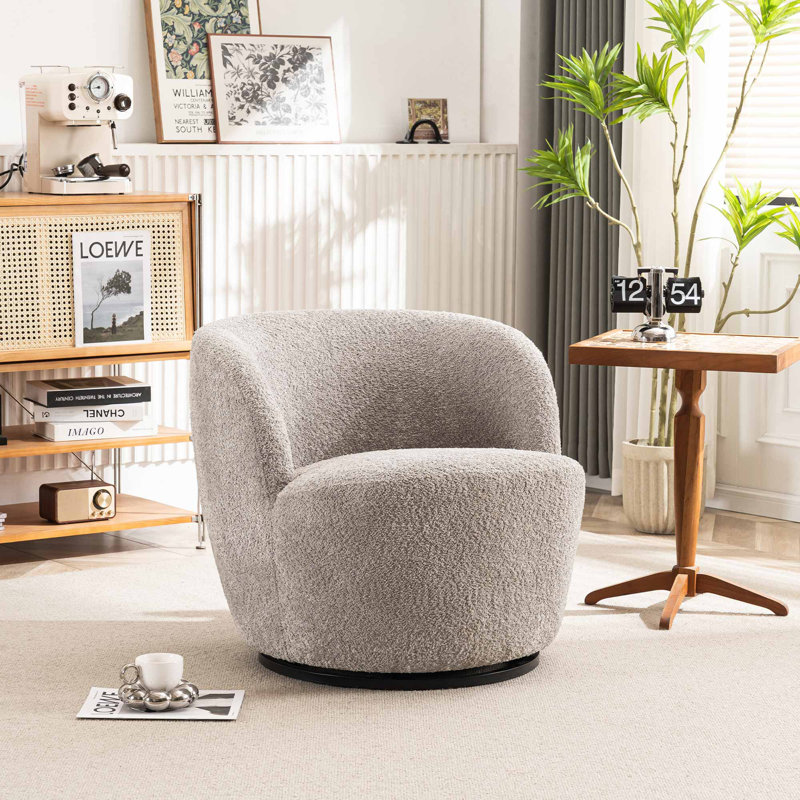 Hadriel Boucle Swivel Barrel Chair, Light Gray Boucle
